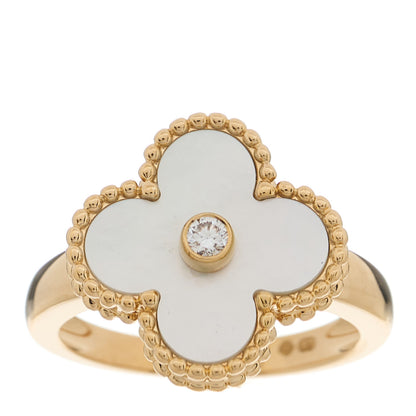 Van Cleef & Arpels 18K Yellow Gold Diamond Mother of Pearl Vintage Alhambra Ring 50 5.25 1 of 4