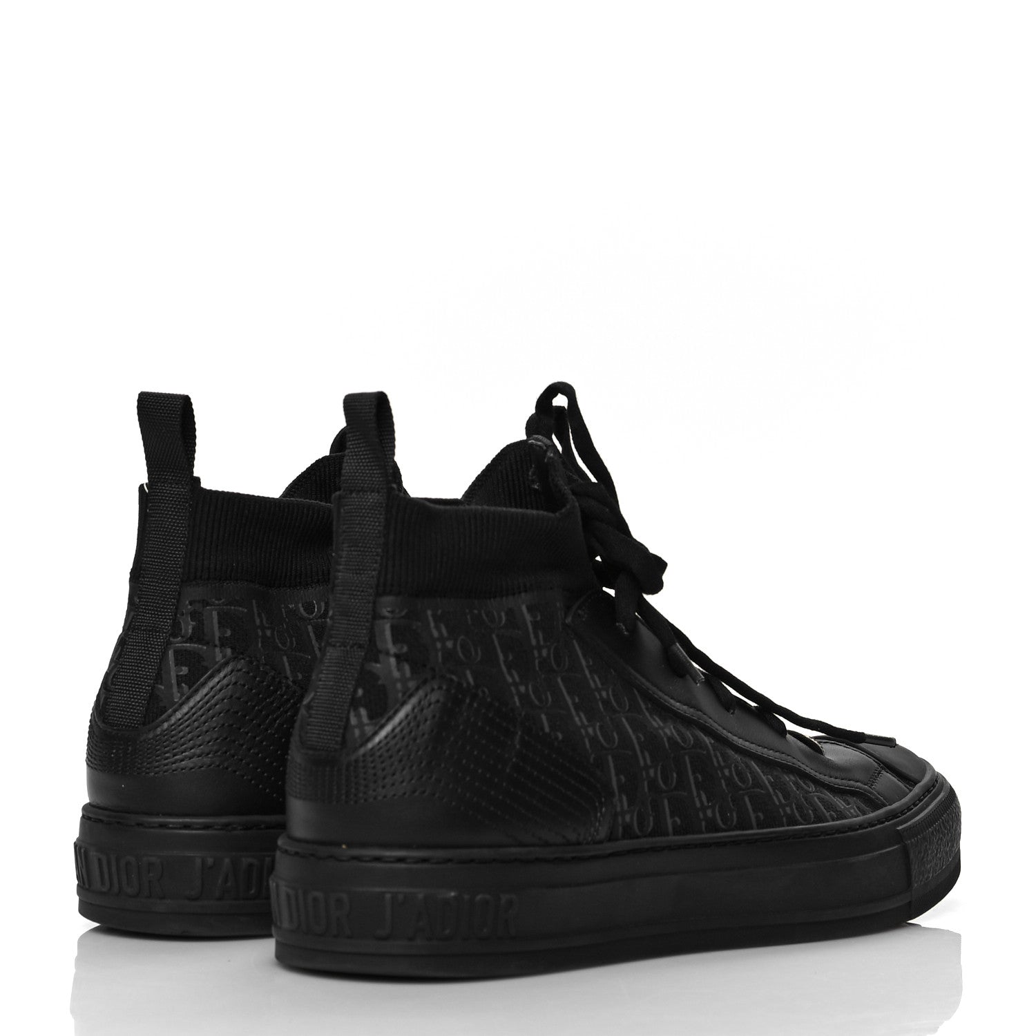 Christian Dior Technical Canvas Mesh Calfskin Womens Oblique Walk'n Dior High Top Sneakers 39 Black Blue 4 of 8