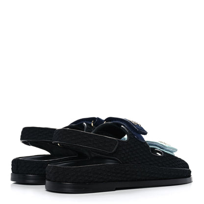 Chanel Knit Fabric Velcro Dad Sandals 41 Black Dark Blue Light Blue 4 of 10