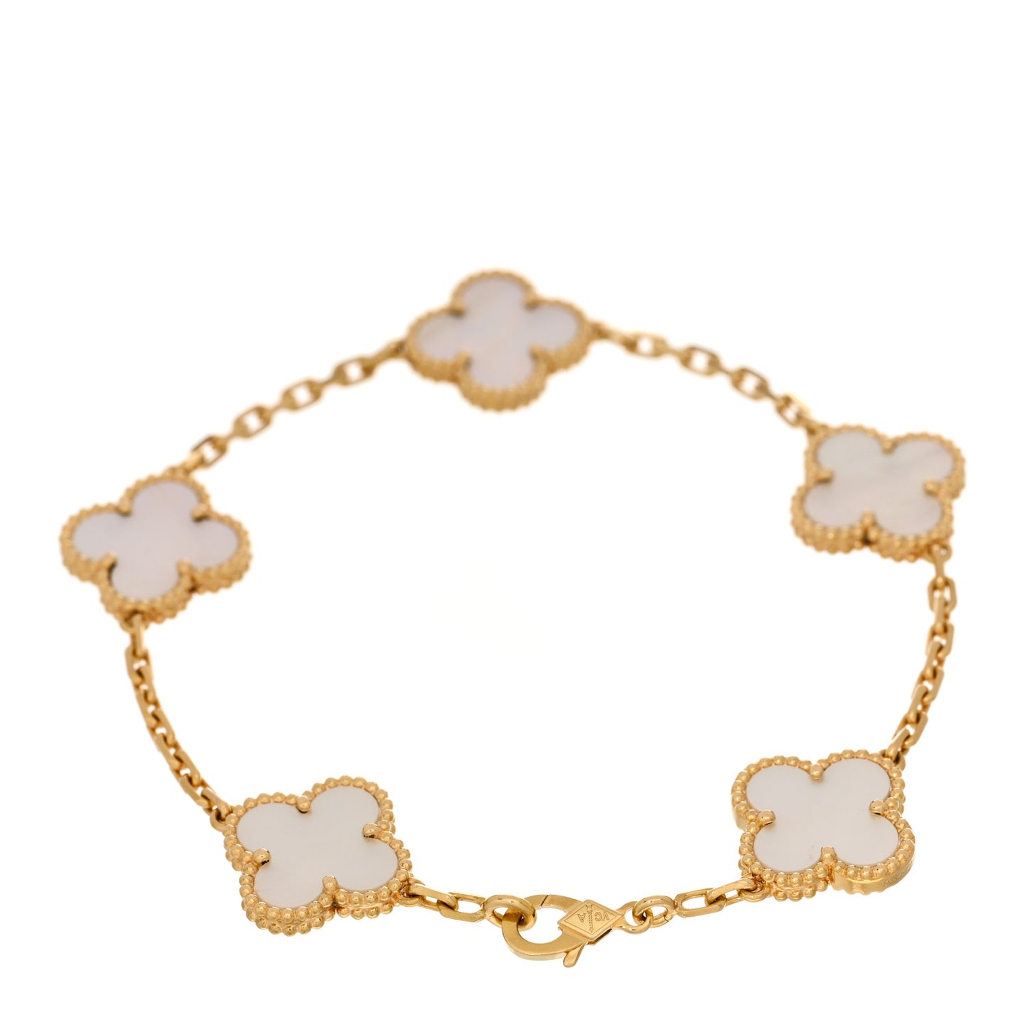 18K Yellow Gold Mother of Pearl 5 Motifs Vintage Alhambra Bracelet