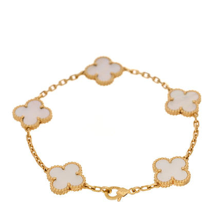 Van Cleef & Arpels 18K Yellow Gold Mother of Pearl 5 Motifs Vintage Alhambra Bracelet 2 of 4