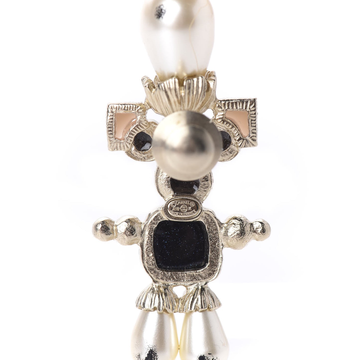 Gripoix Pearl CC Brooch Black Gold