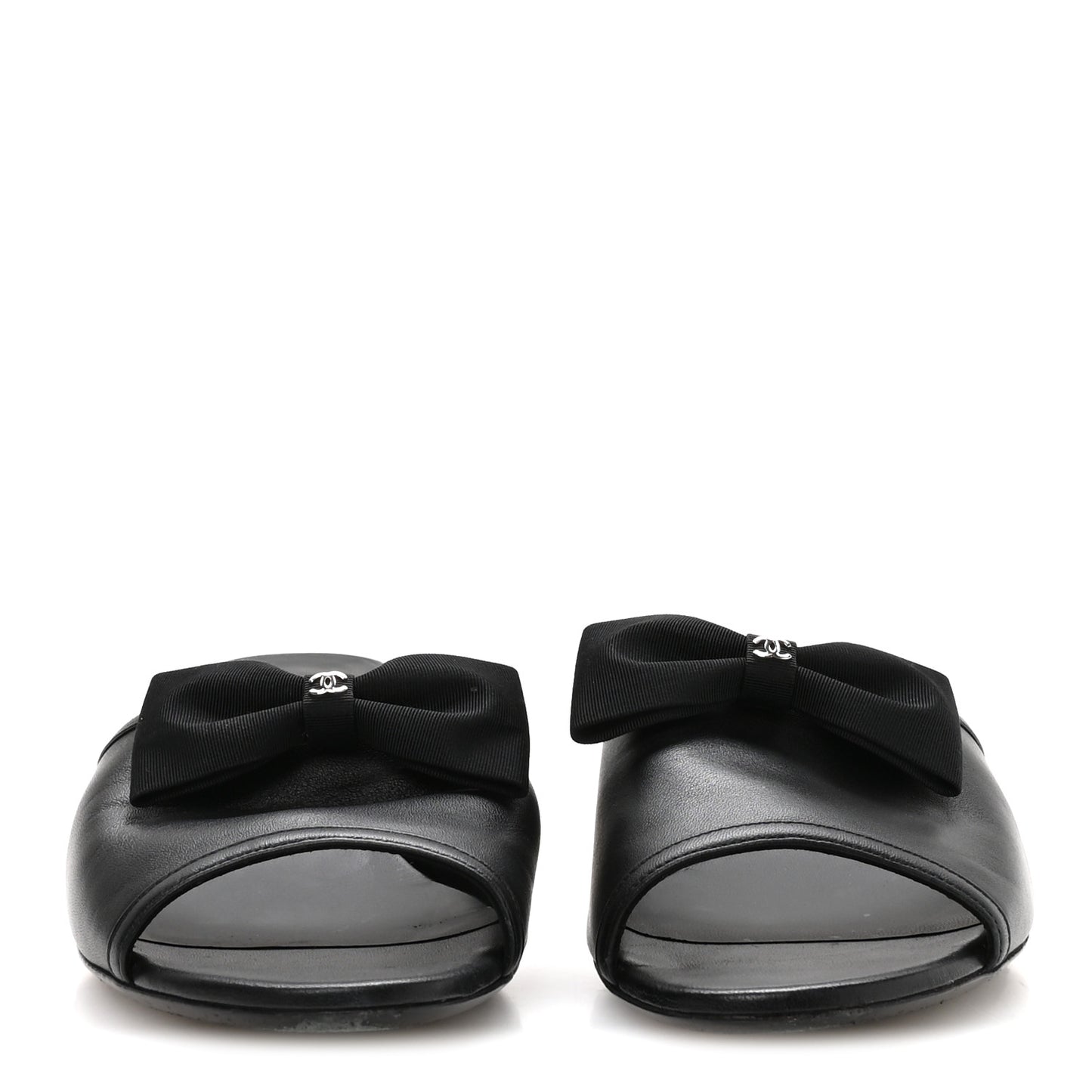 Lambskin Grosgrain Bow CC Mules 40 Black