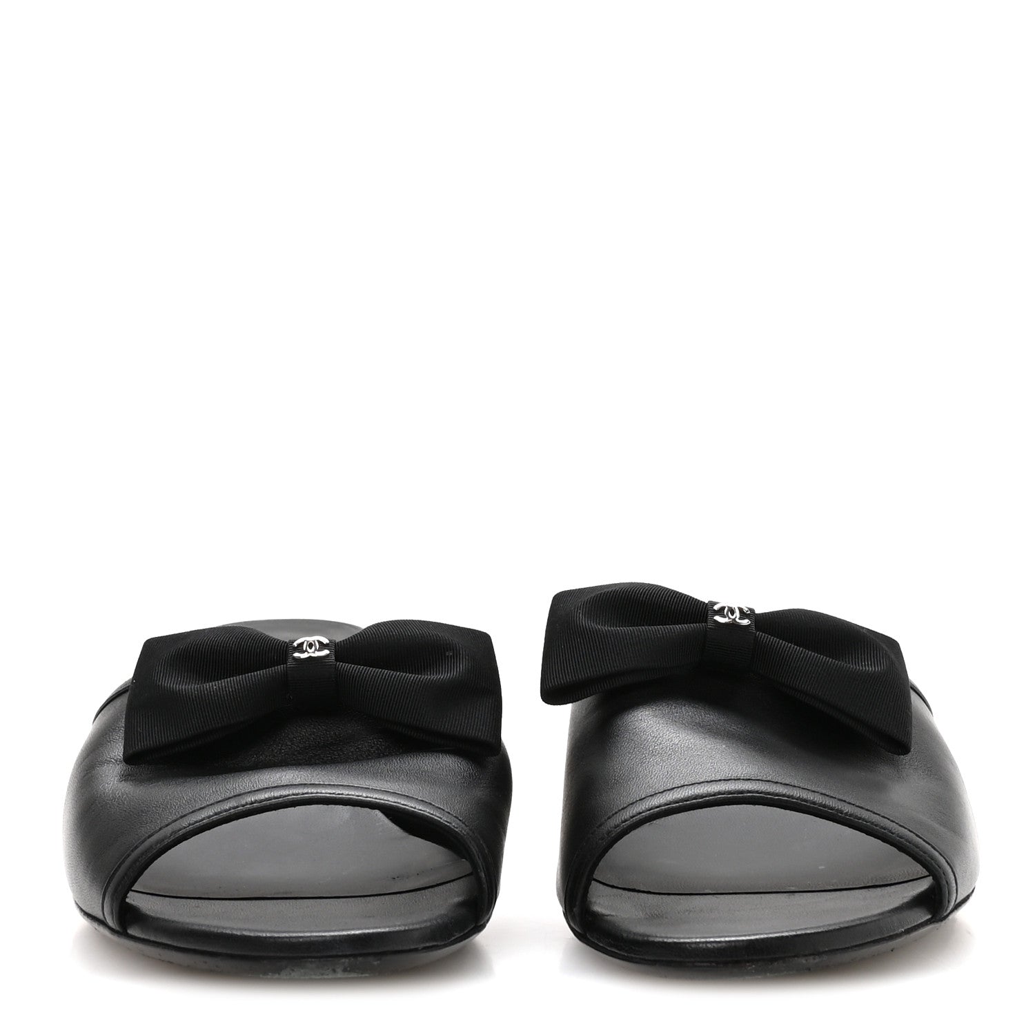 Chanel Lambskin Grosgrain Bow CC Mules 40 Black 6 of 16