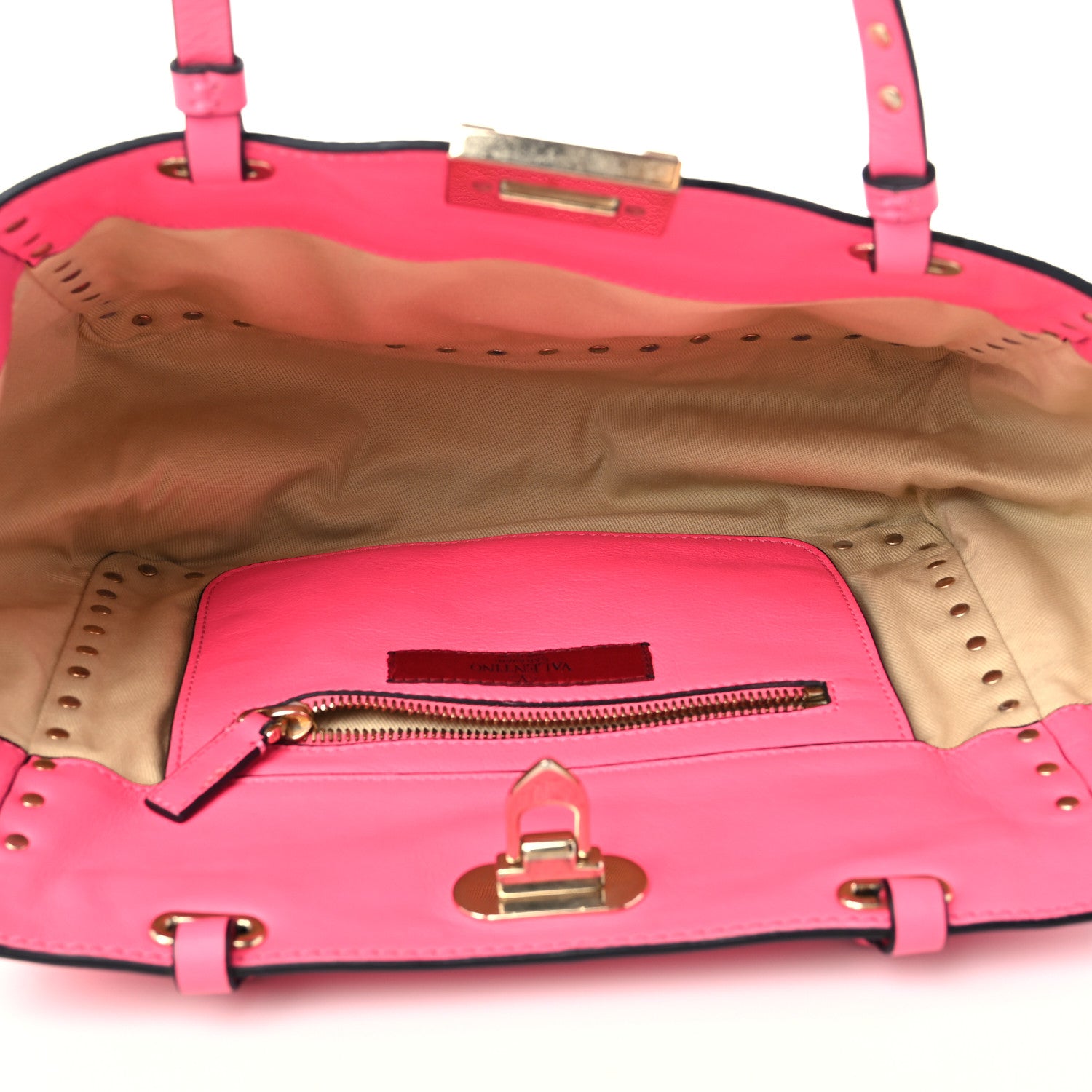 Valentino Garavani Vitello Small Rockstud Tote Fuxia Fluo 5 of 10