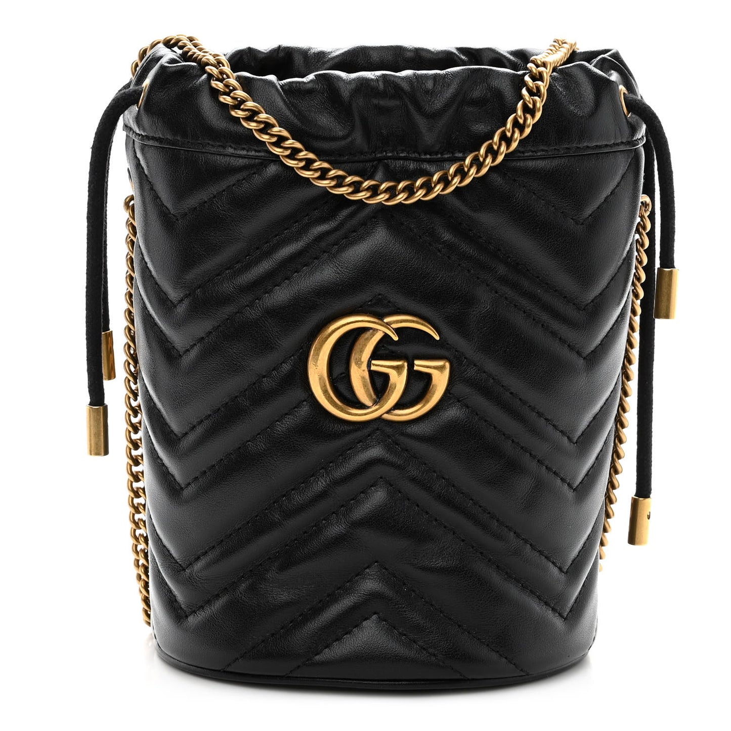 Calfskin Matelasse Mini GG Marmont 2.0 Bucket Bag Black