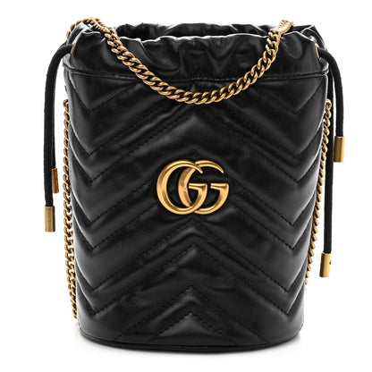 Gucci Calfskin Matelasse Mini GG Marmont 2.0 Bucket Bag Black 1 of 9
