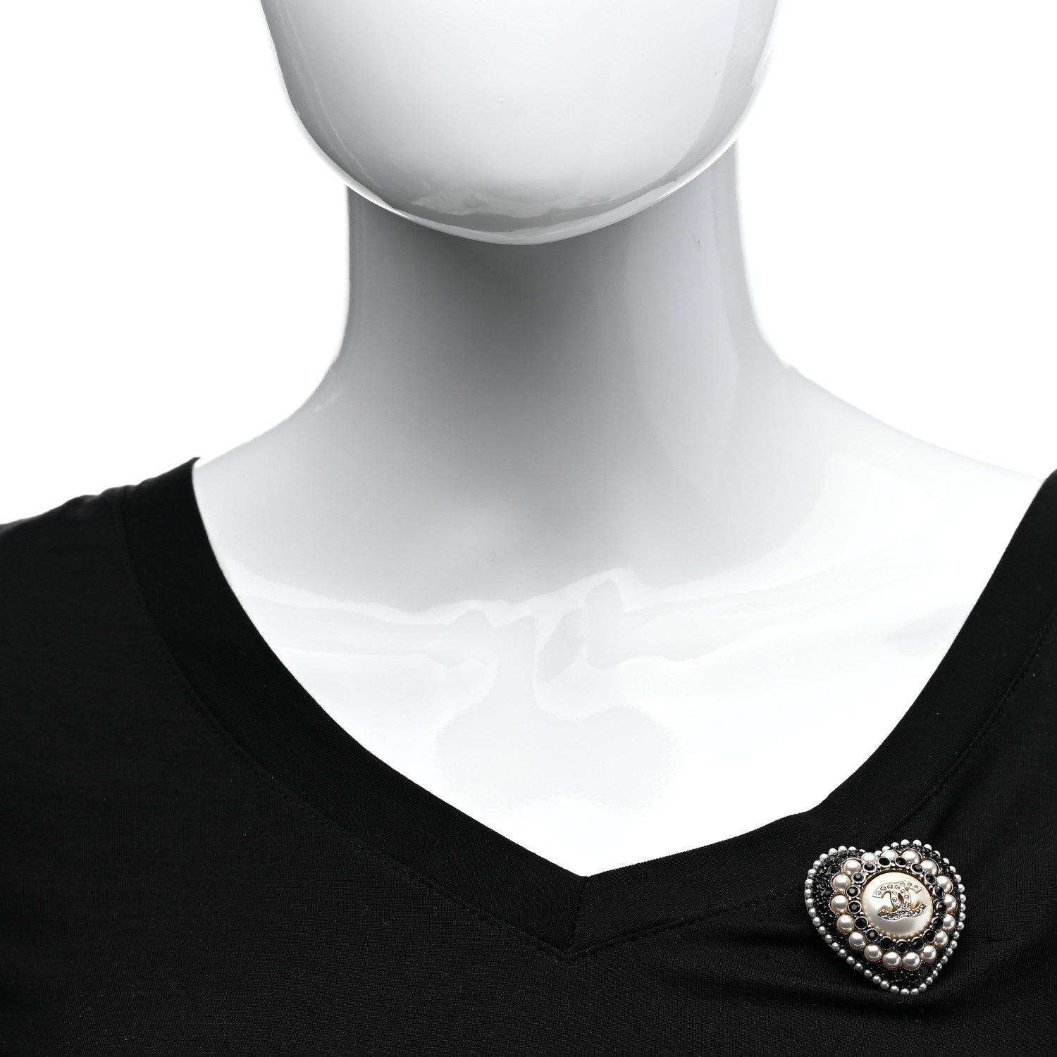 Chanel Crystal Pearl CC Heart Brooch Gold Black White 2 of 5