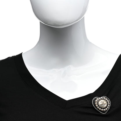 Chanel Crystal Pearl CC Heart Brooch Gold Black White 2 of 5