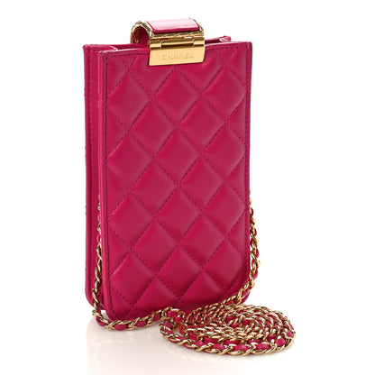 Chanel Lambskin Quilted Phone Holder With Chain Fuchsia 2 of 10