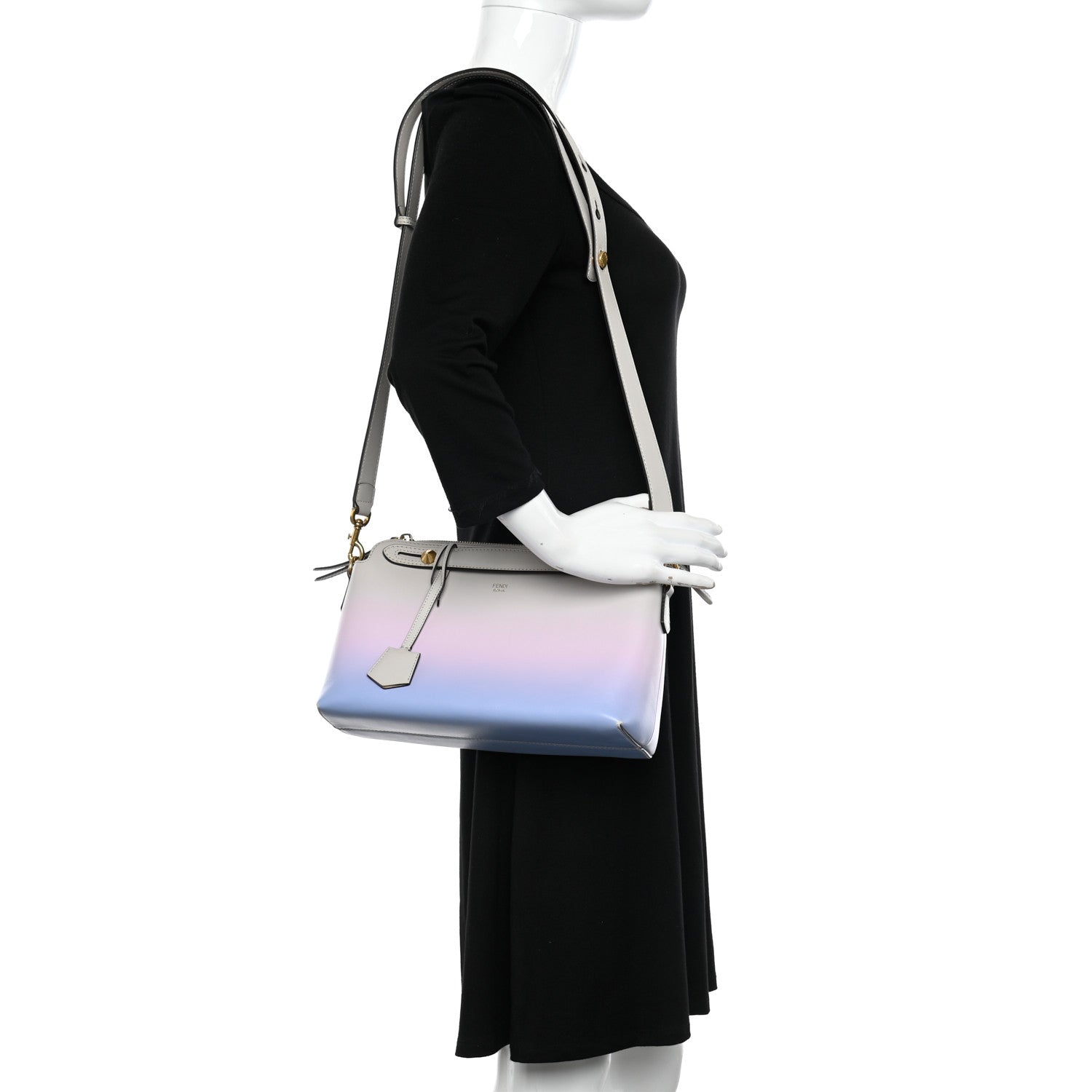 Fendi X JOSHUA VIDES Vitello Century Sfumato Medium By The Way Boston Bag Ghiaia Rosa Azzurro 2 of 17