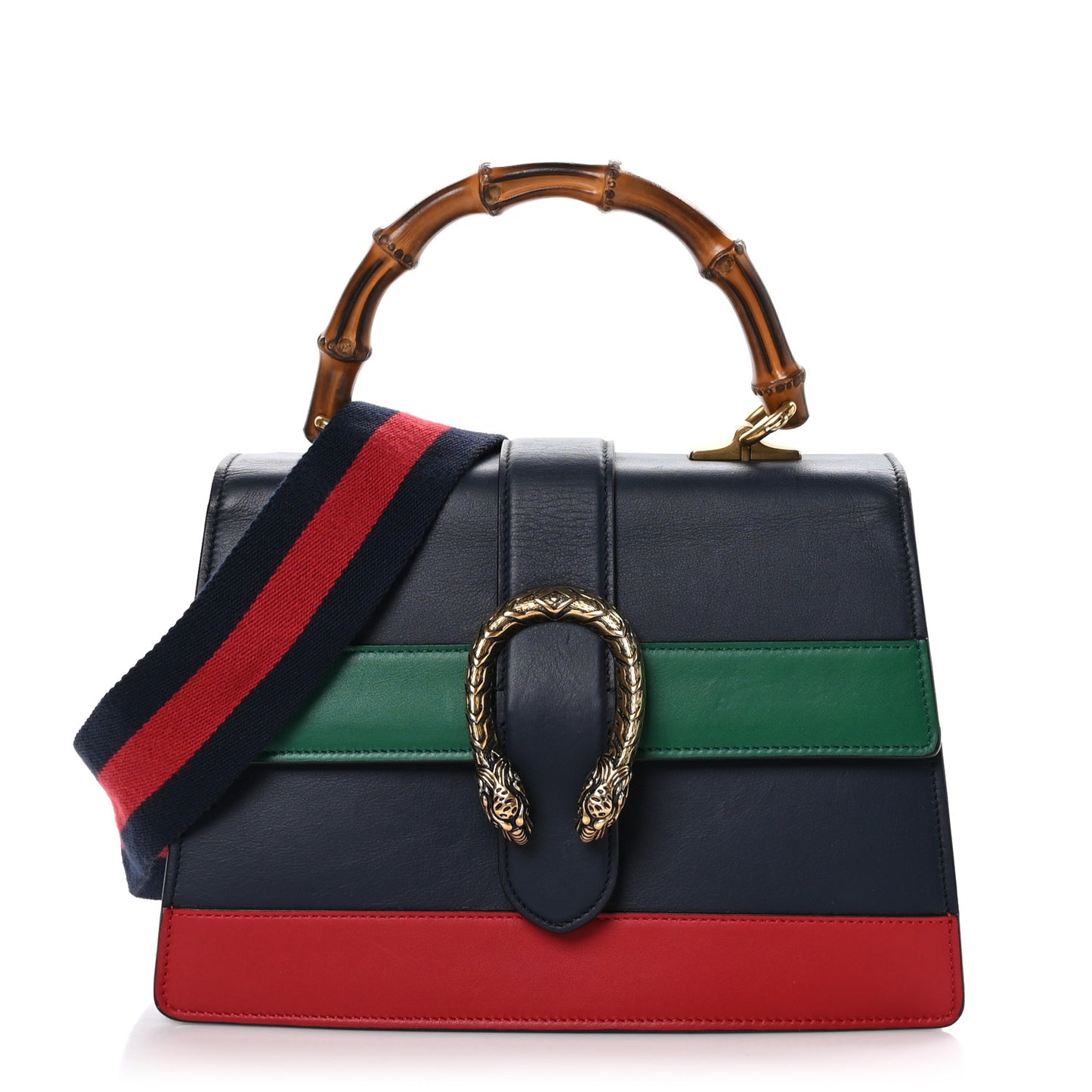 Moon Calfskin Bamboo Web Medium Dionysus Top Handle Bag Blue Emerald Hibiscus Red