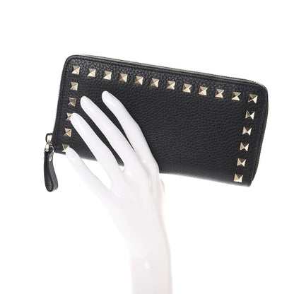 Valentino Garavani Pebbled Calfskin Rockstud Zip Around Wallet Black 2 of 9