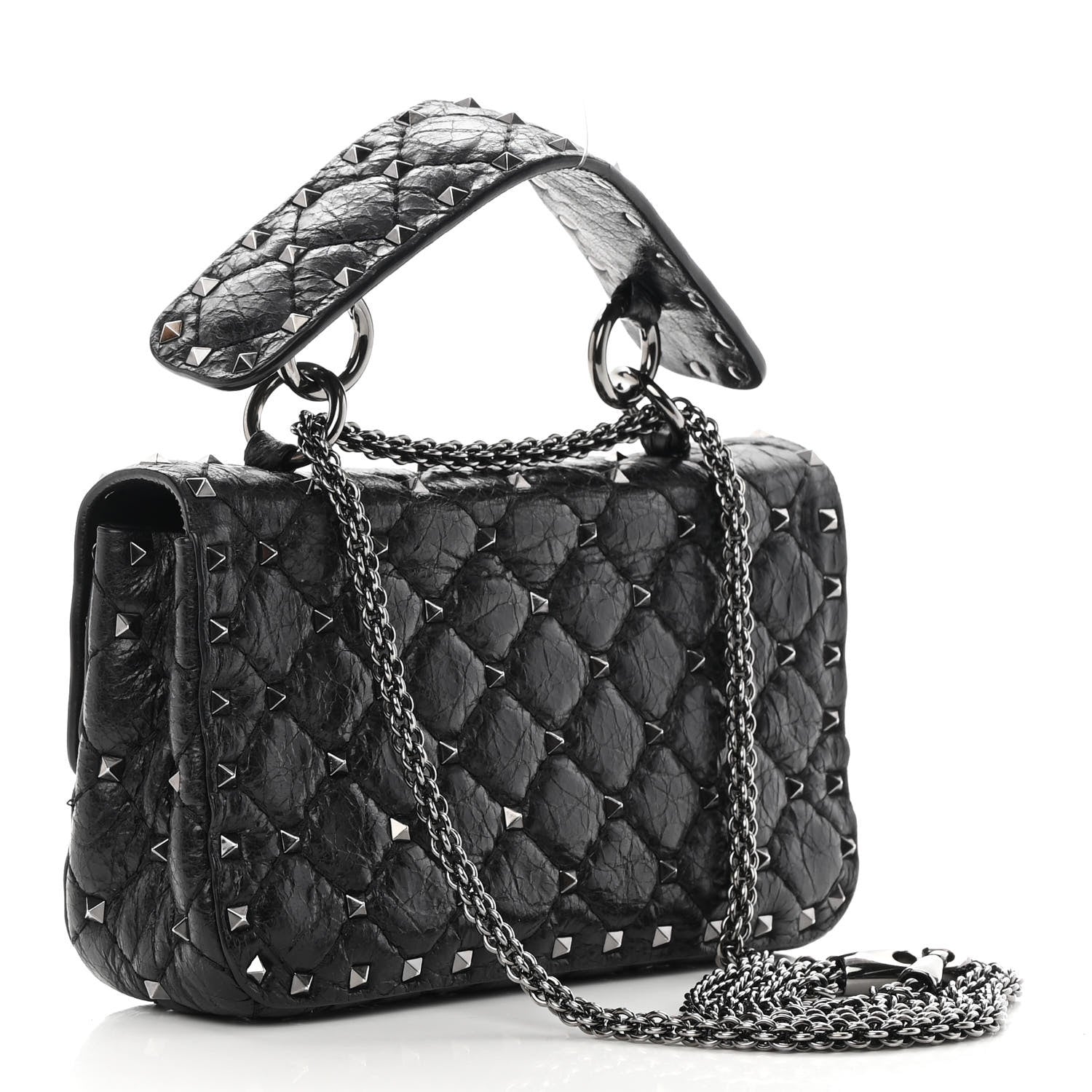 Valentino Garavani Craquele Nappa Small Rockstud Spike Shoulder Bag Black 3 of 15