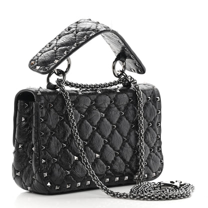 Valentino Garavani Craquele Nappa Small Rockstud Spike Shoulder Bag Black 3 of 15