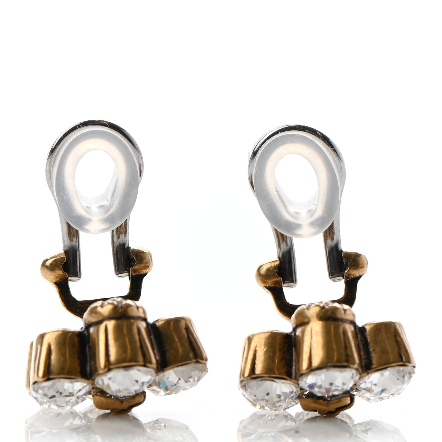 Metal Crystal Double G Clip On Earrings Aged Gold