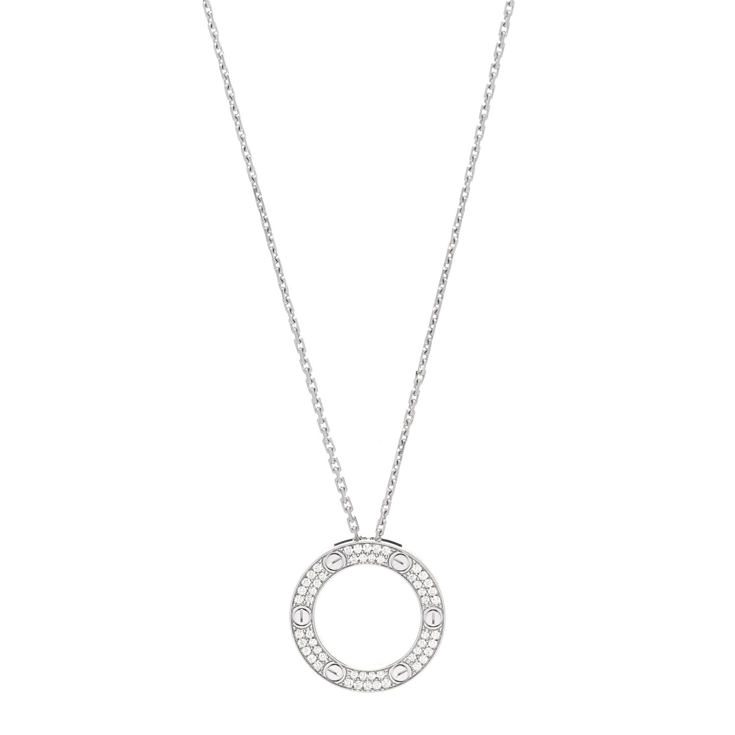 18K White Gold Diamond LOVE Paved Necklace
