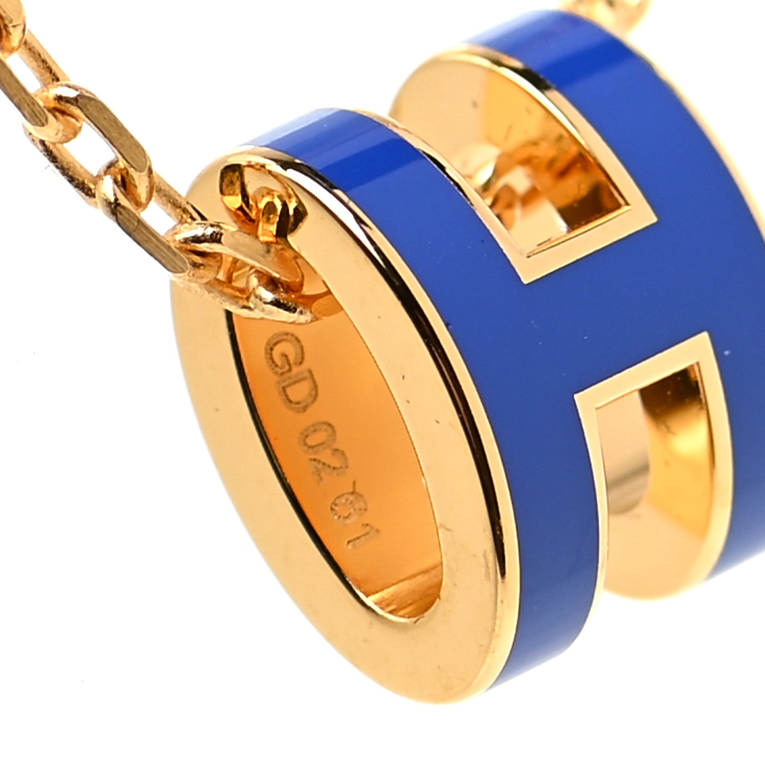 Hermes Lacquered Gold Mini Pop H Pendant Necklace Blue Electrique 7 of 7
