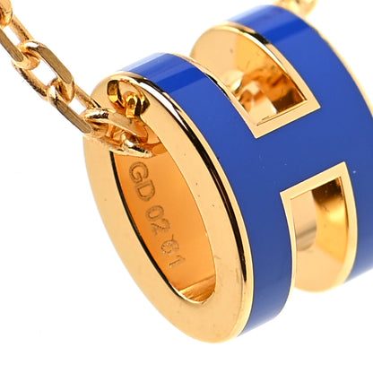 Hermes Lacquered Gold Mini Pop H Pendant Necklace Blue Electrique 7 of 7