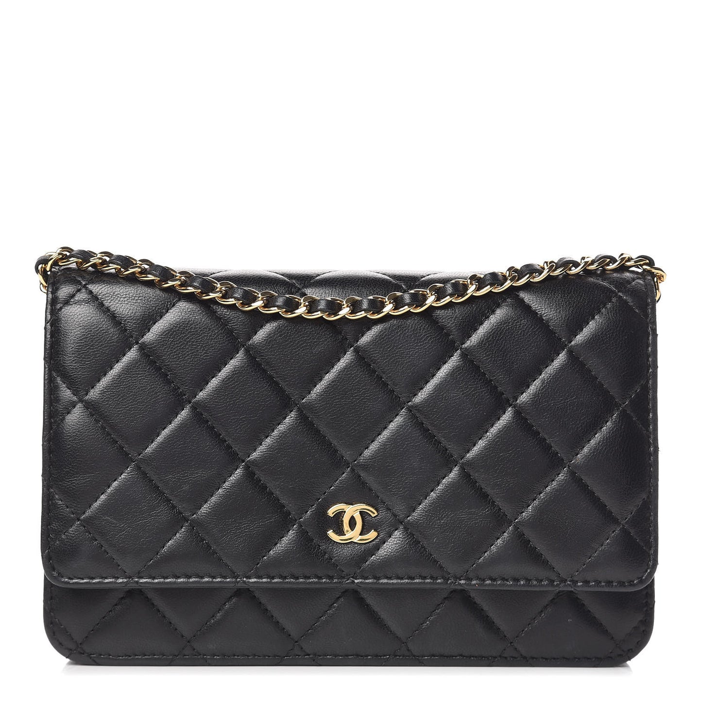 Lambskin Quilted Wallet On Chain WOC Black