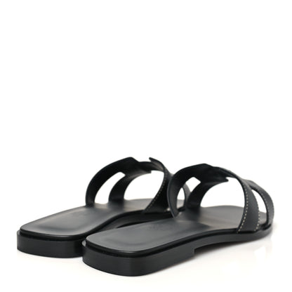 Hermes Box Calfskin Oran Sandals 37.5 Black 5 of 9