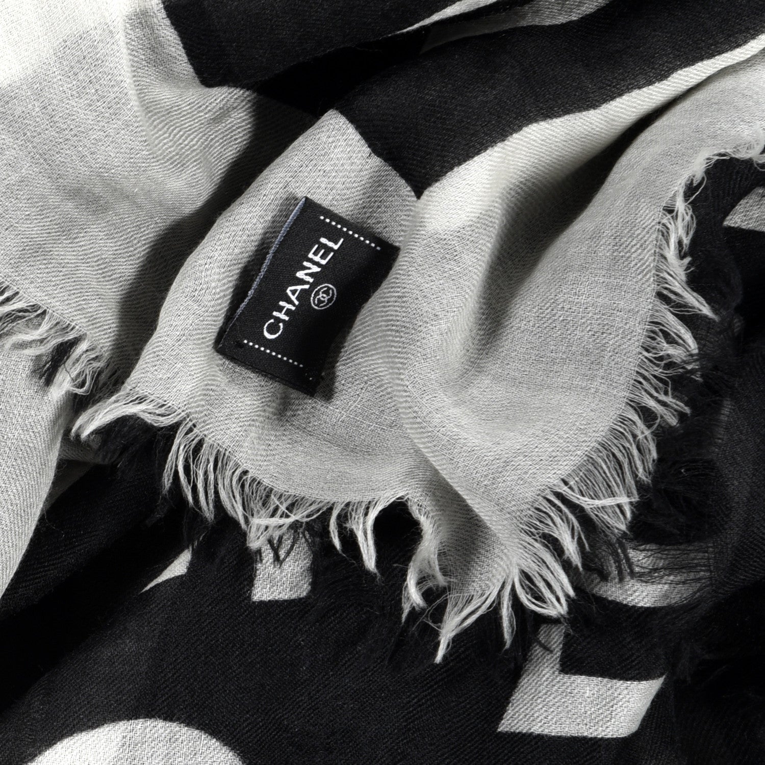 Chanel Cashmere CC Fringe Scarf Black White 4 of 4