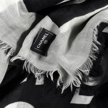 Chanel Cashmere CC Fringe Scarf Black White 4 of 4
