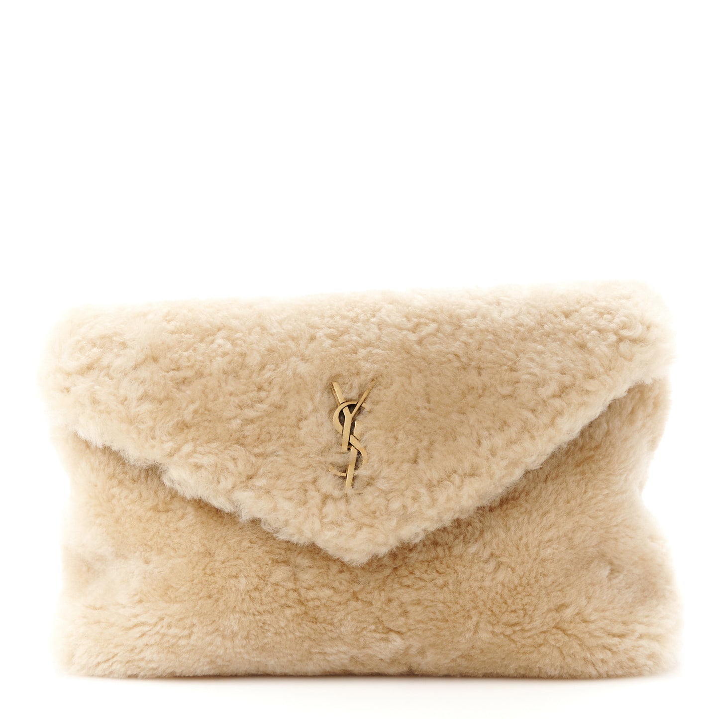 Shearling Quilted Monogram Loulou Puffer Pouch Clutch Natural Beige Brick