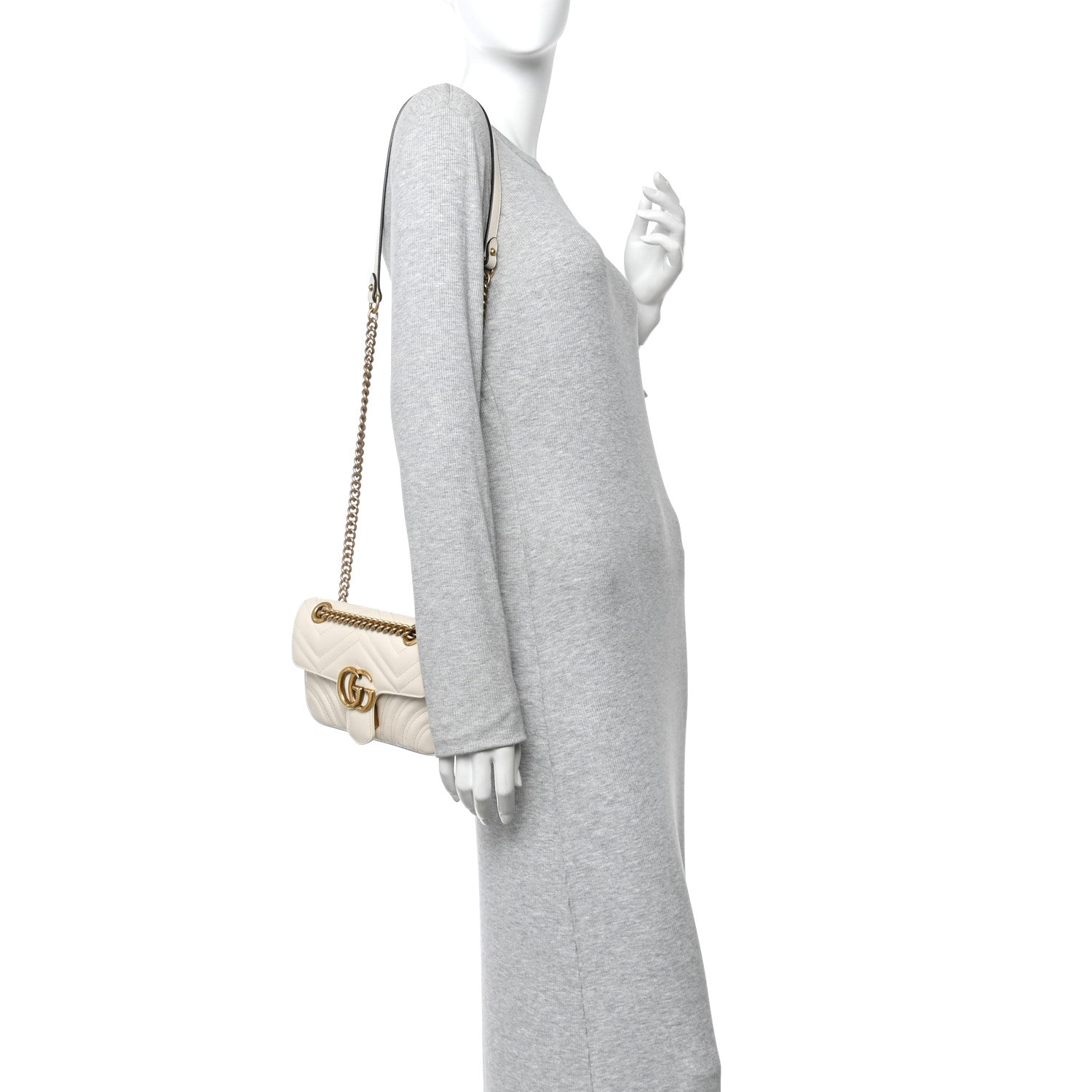 Gucci Calfskin Matelasse Mini GG Marmont Shoulder Bag White 2 of 11