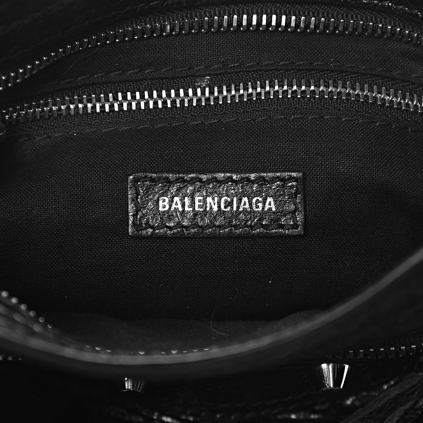 Agneau Classic Silver Hardware Mini City Logo Strap Black White