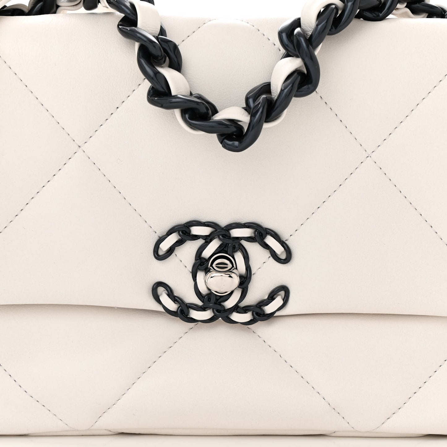 Glossy Calfskin Quilted Medium Chanel 19 Flap White Black