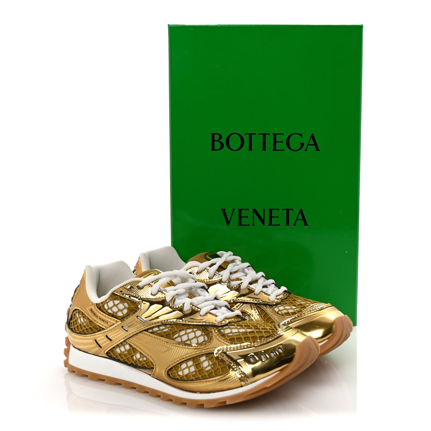 Bottega Veneta Calfskin Fishnet Fabric Orbit Sneakers 39 Gold White 10 of 10