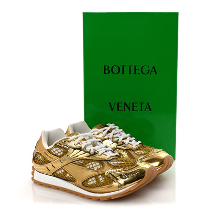 Bottega Veneta Calfskin Fishnet Fabric Orbit Sneakers 39 Gold White 10 of 10