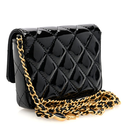 Chanel Patent Enamel Quilted Coco Hearts Clutch With Chain Black 3 of 11