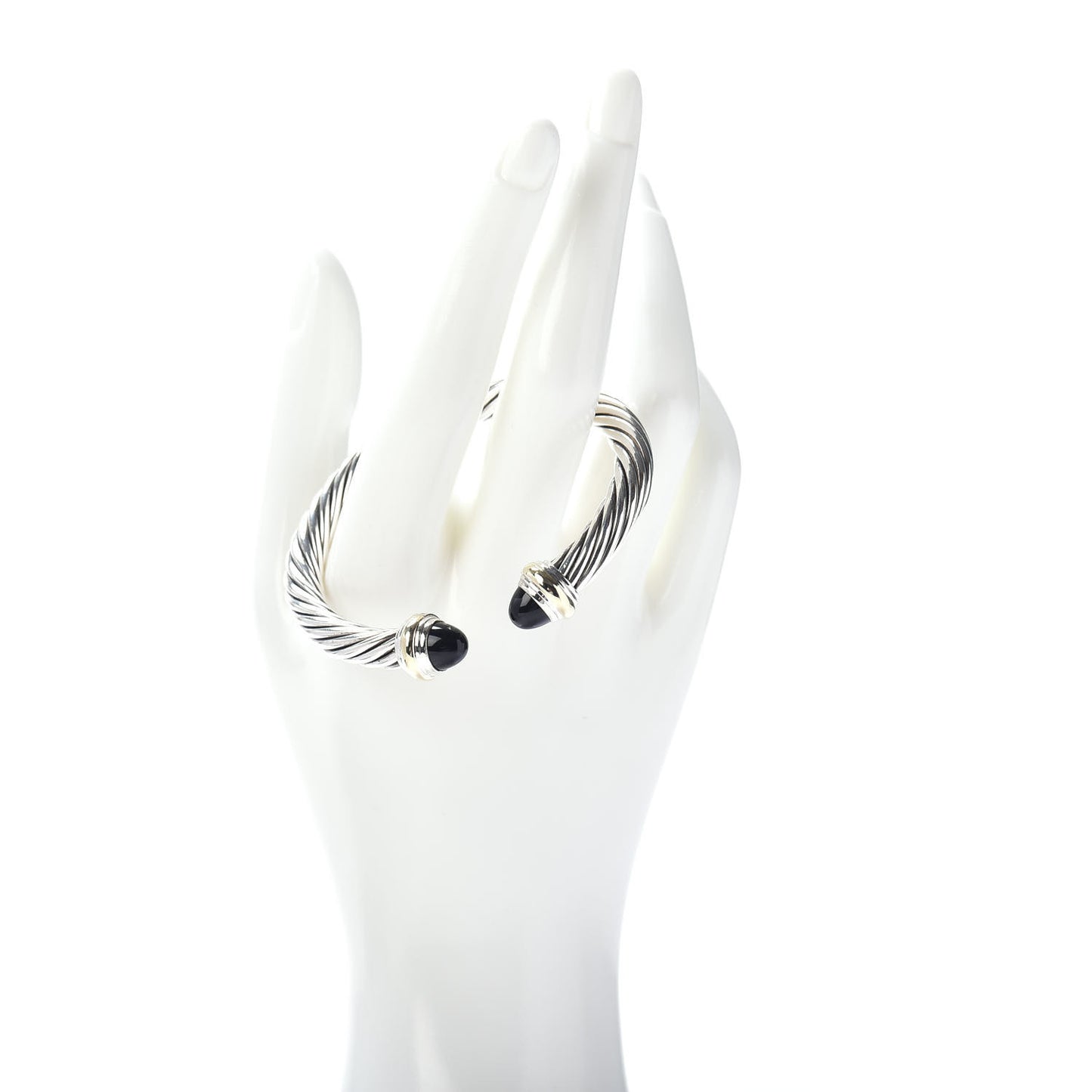 Sterling Silver 14K Yellow Gold Black Onyx 7mm Cable Classics Bracelet