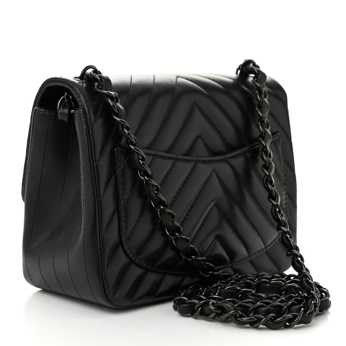 Lambskin Chevron Quilted Mini Square Flap So Black