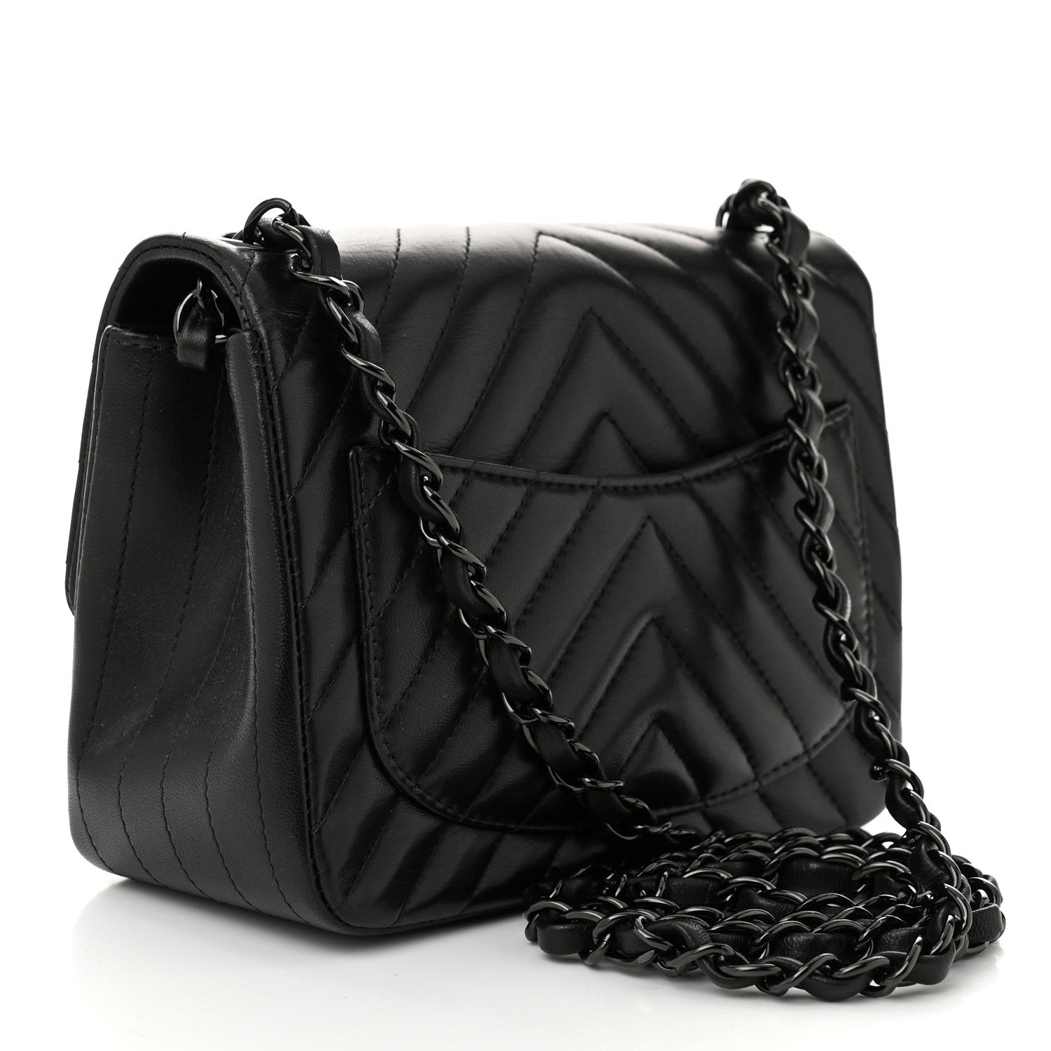 Chanel Lambskin Chevron Quilted Mini Square Flap So Black 3 of 11