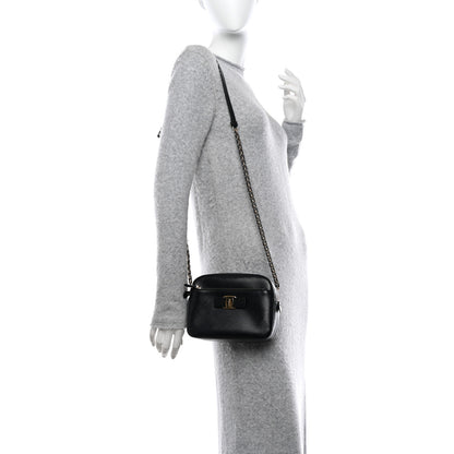 Salvatore Ferragamo Hammered Calfskin Lydia Bow Camera Bag Black 2 of 12