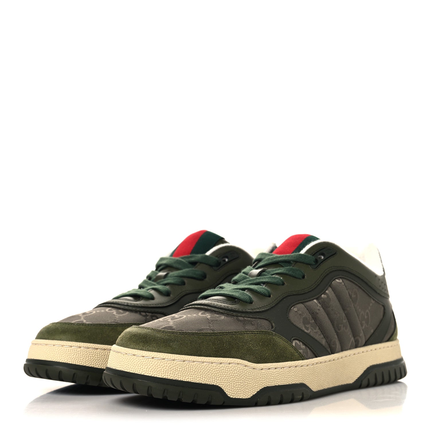 Gucci Nylon Suede Calfskin Mens Re-Web Sneakers 9.5 Dark Green 4 of 9