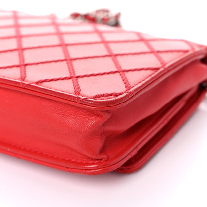 Chanel Calfskin Diamond Stitch Wallet On Chain WOC Red 12 of 17