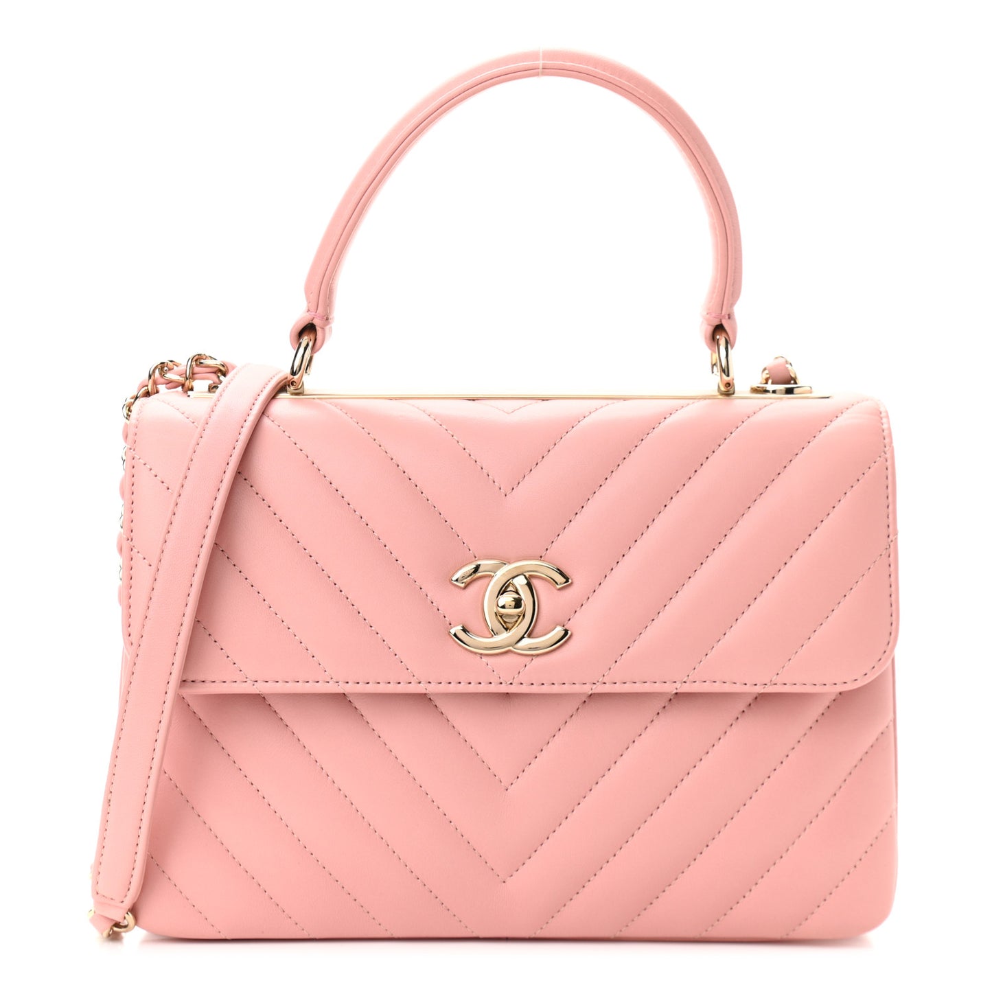 Lambskin Chevron Quilted Small Trendy CC Dual Handle Flap Bag Light Pink