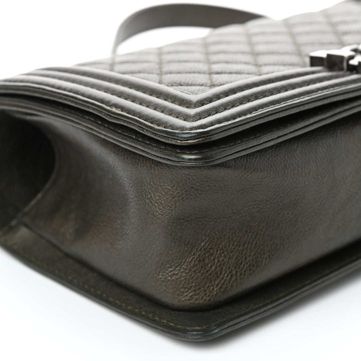 Metallic Calfskin Quilted Medium Boy Flap Khaki