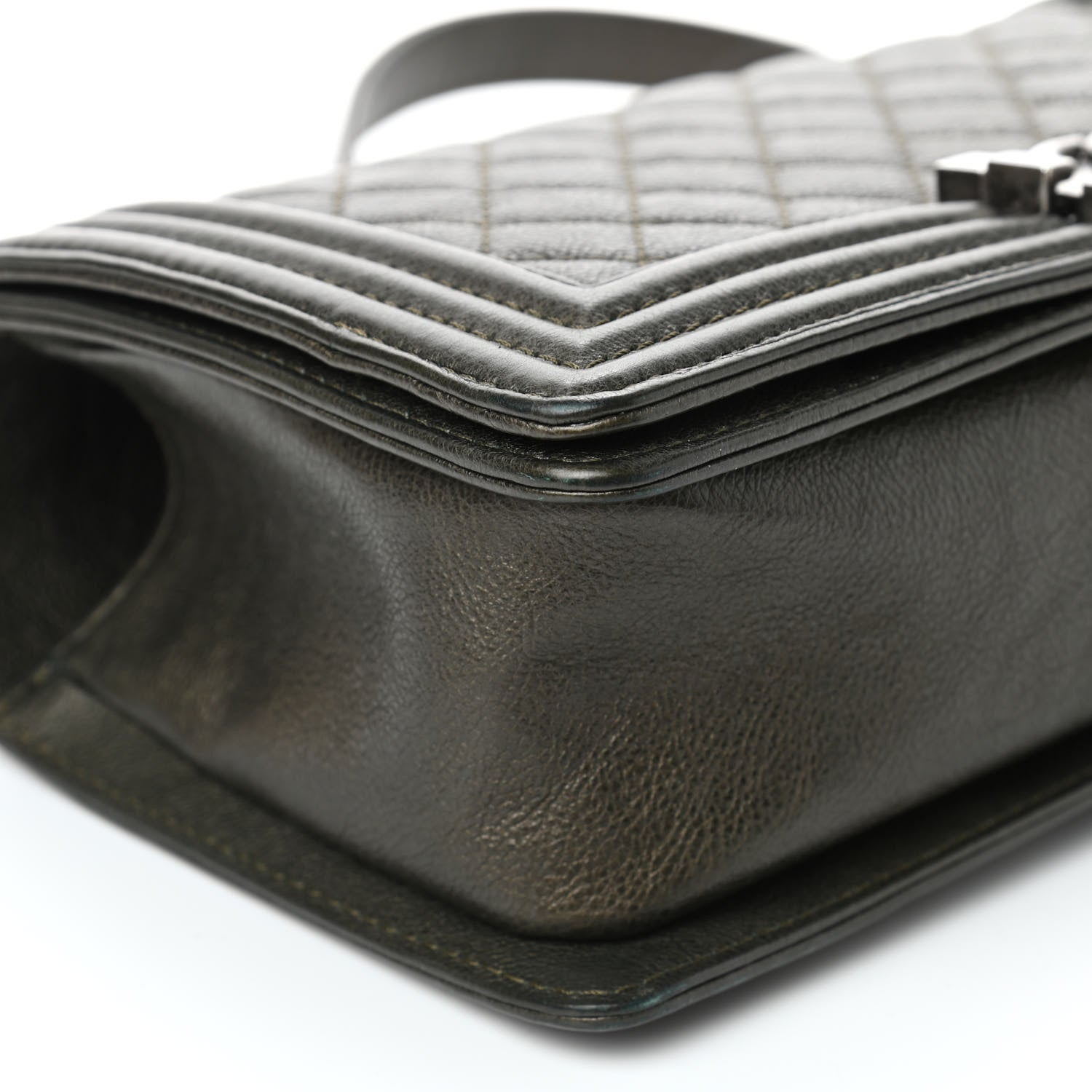 Chanel Metallic Calfskin Quilted Medium Boy Flap Khaki 7 of 10