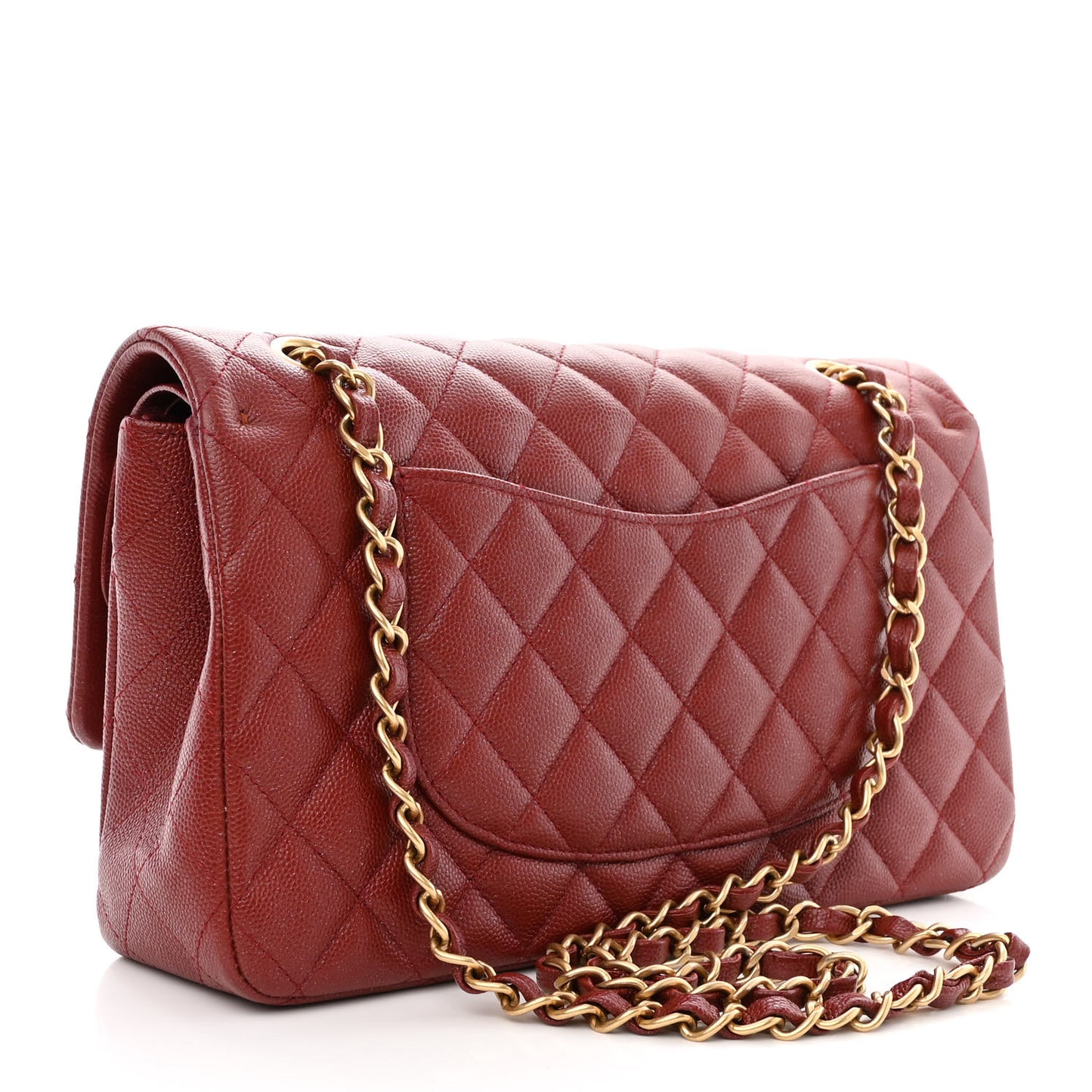Iridescent Caviar Quilted Medium Double Flap Red