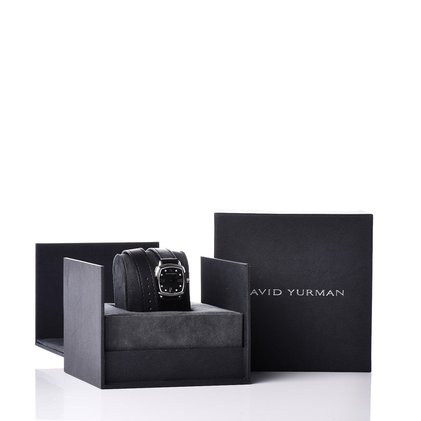 Stainless Steel Calfskin Diamond 27mm Albion Wrap Quartz Watch Black