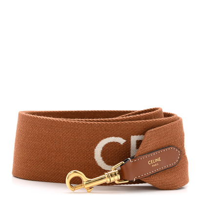 Celine Jacquard Wool Logo Long Strap Tan White 1 of 7