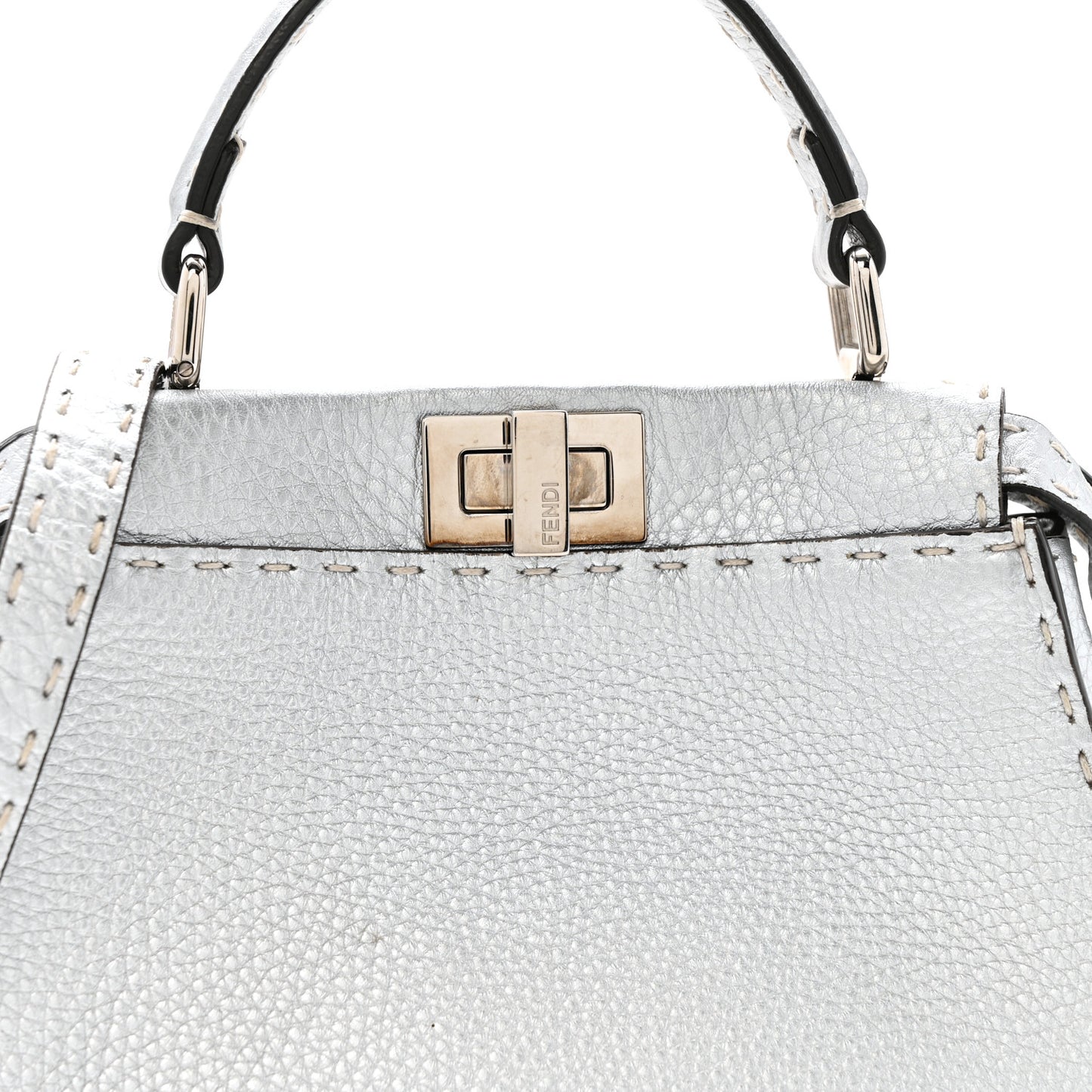 Cuoio Romano Lux Selleria Mini Peekaboo Iconic Satchel Argento