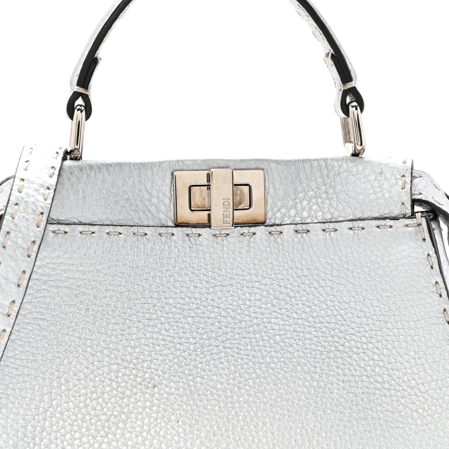Fendi Cuoio Romano Lux Selleria Mini Peekaboo Iconic Satchel Argento 8 of 13
