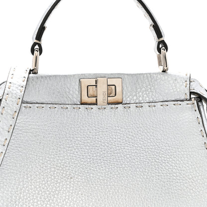 Fendi Cuoio Romano Lux Selleria Mini Peekaboo Iconic Satchel Argento 8 of 13