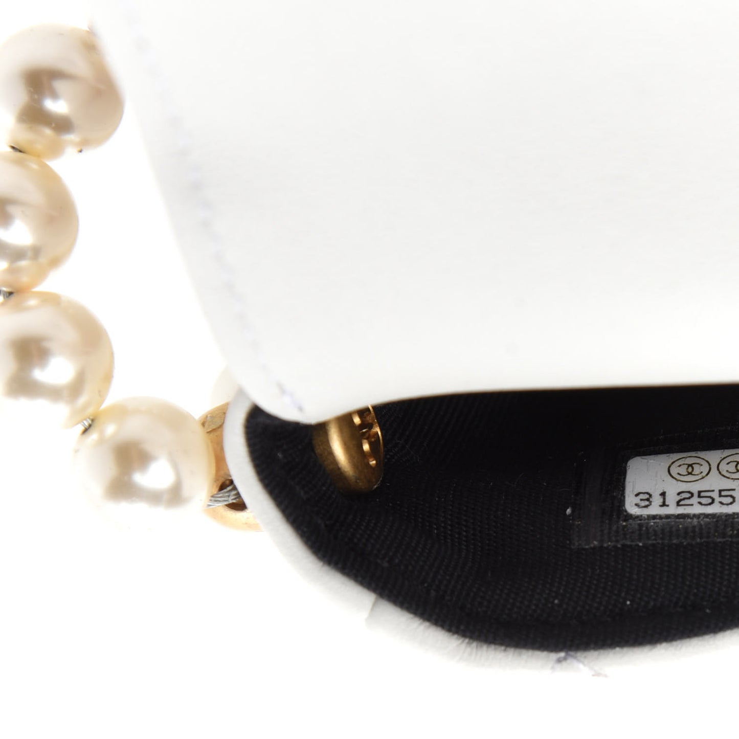 Calfskin Quilted About Pearls Card Holder Flap With Chain White